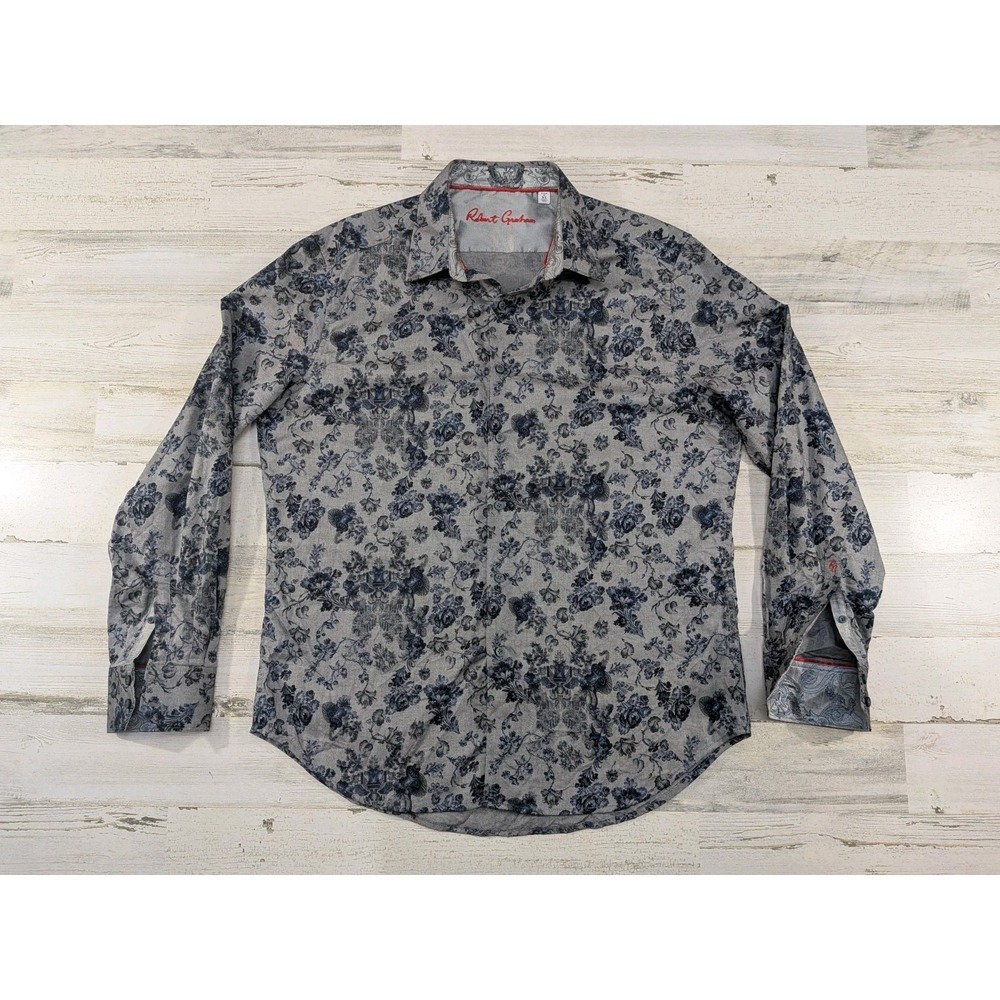 Robert Graham Mens XL Classic Fit Floral Button Up Shirt Dragon Flip Cuff Grey